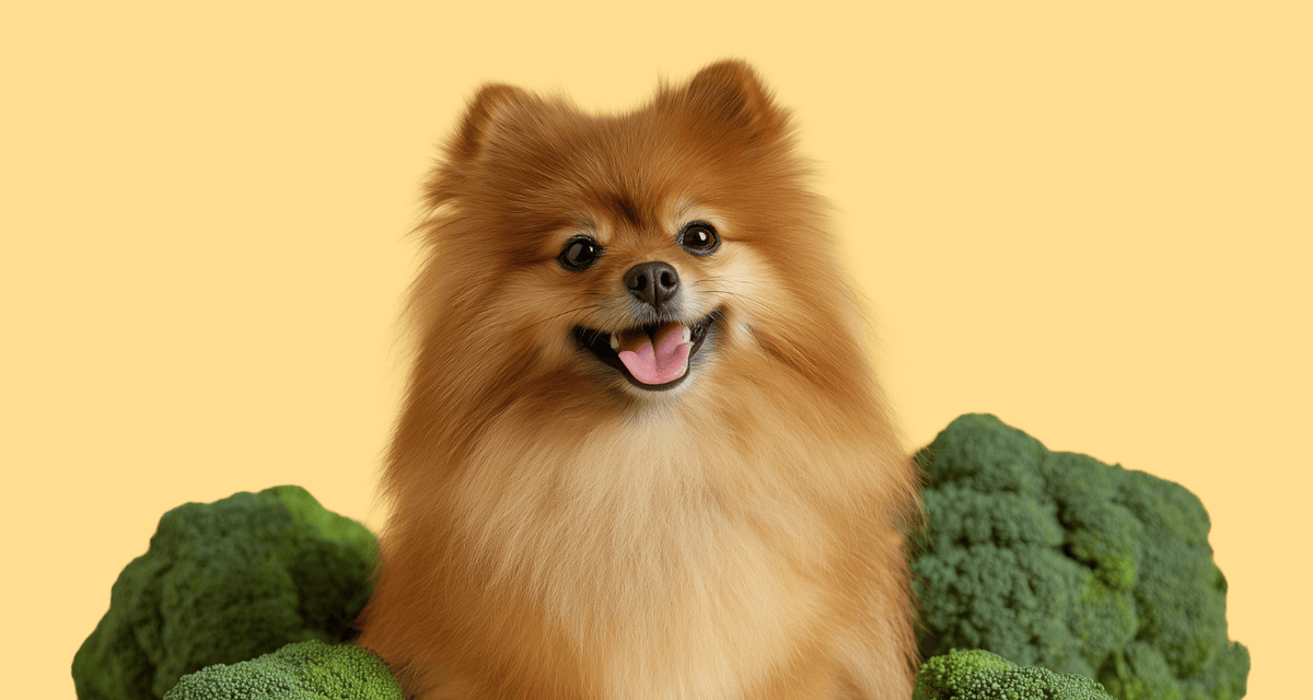 Pomeranian surrounded by broccoli, what vegetables can dogs eat safely