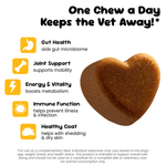 Heart shaped dog chew showing benefits for gut health, joints, energy, immune function and healthy coat