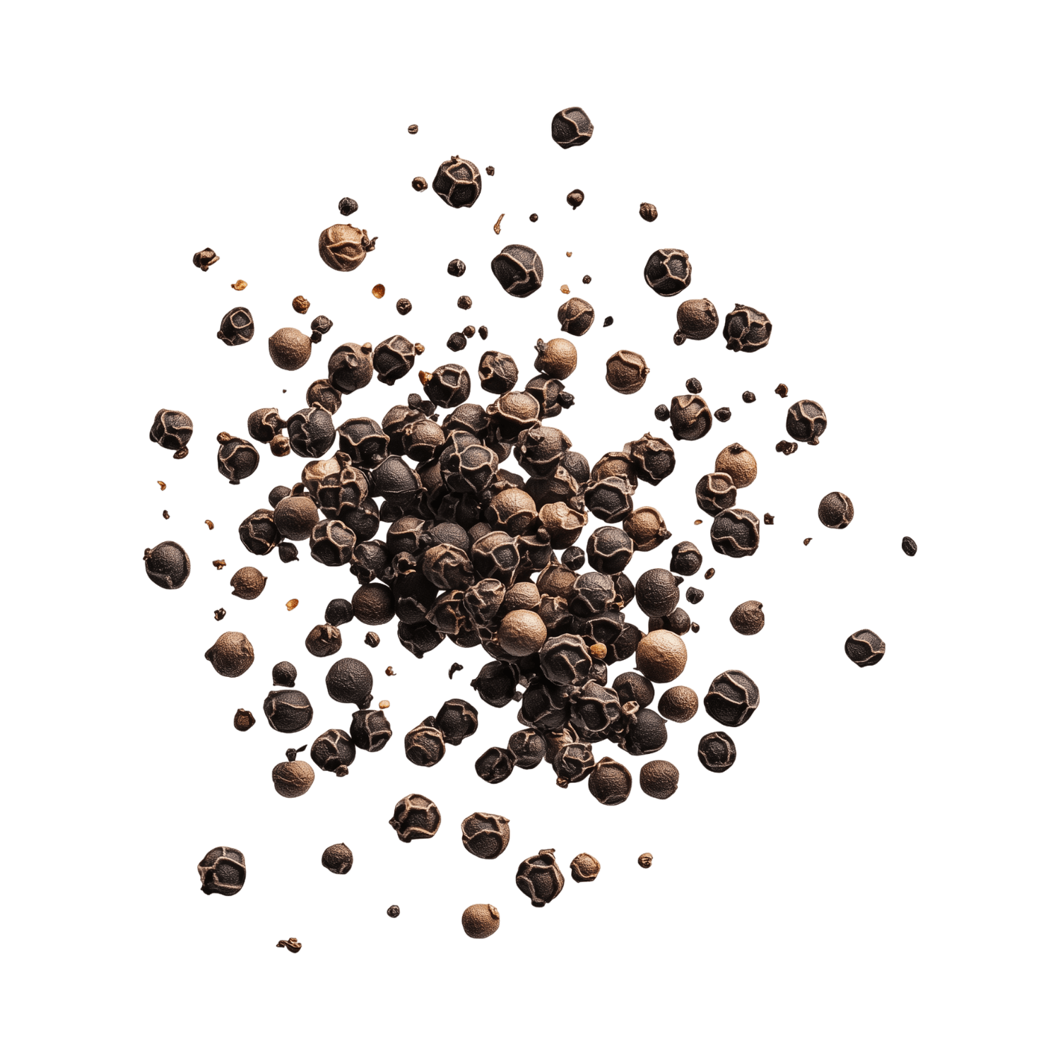 Black peppercorns on a transparent background