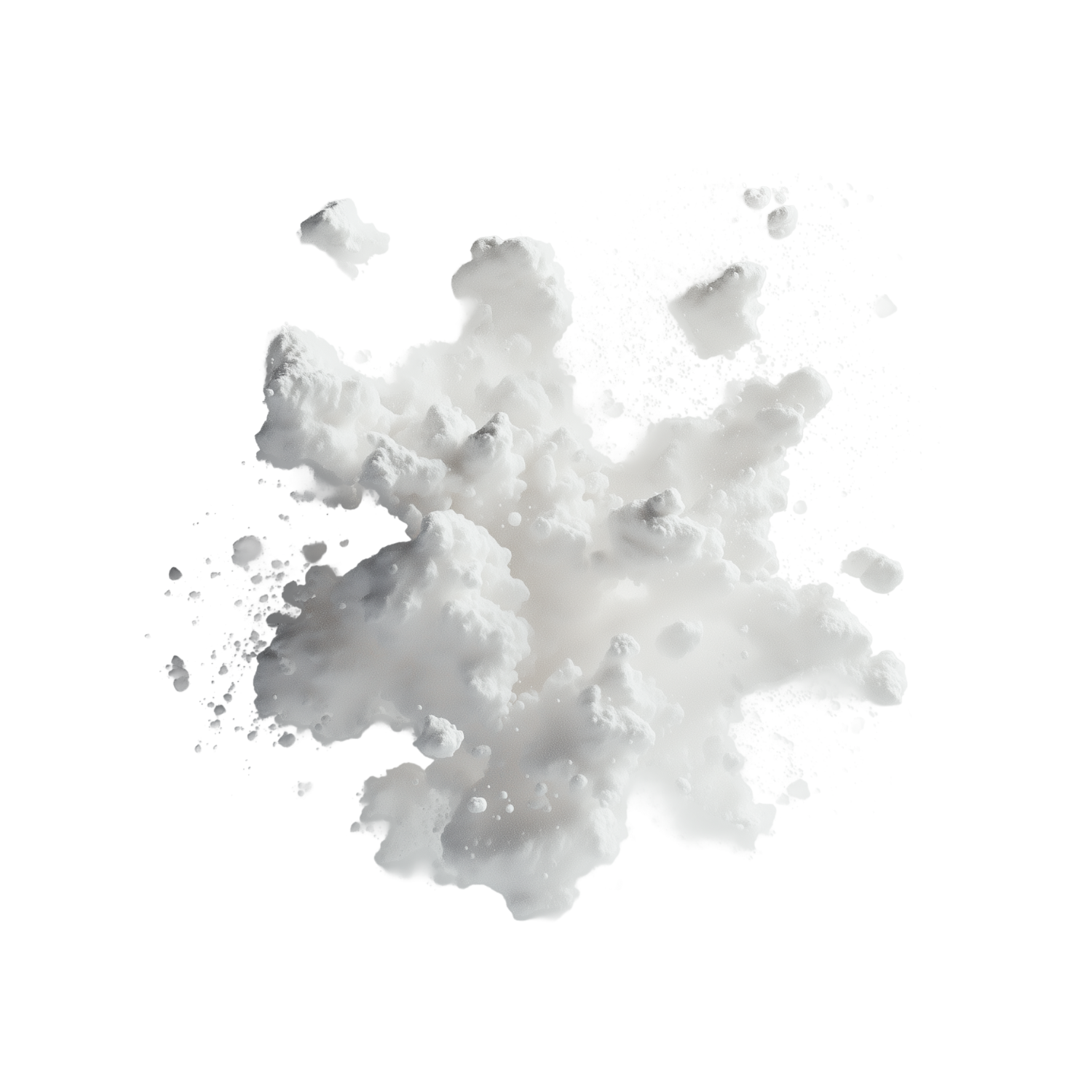 White powder splatter on a white background