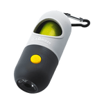 PetAmaze LED poop bag dispenser with built in torch and carabiner, grey and black, includes dog waste bag roll