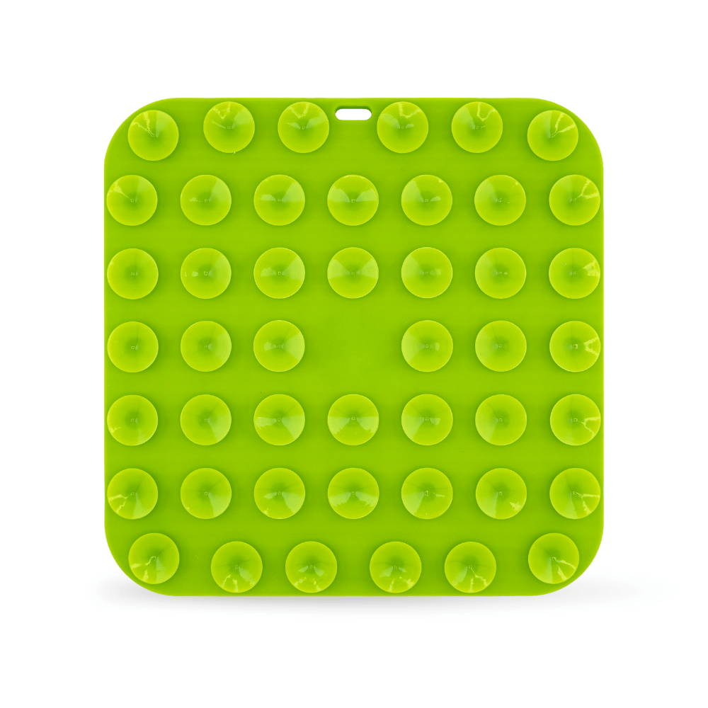 Back of PetAmaze green lick mat showing suction cups