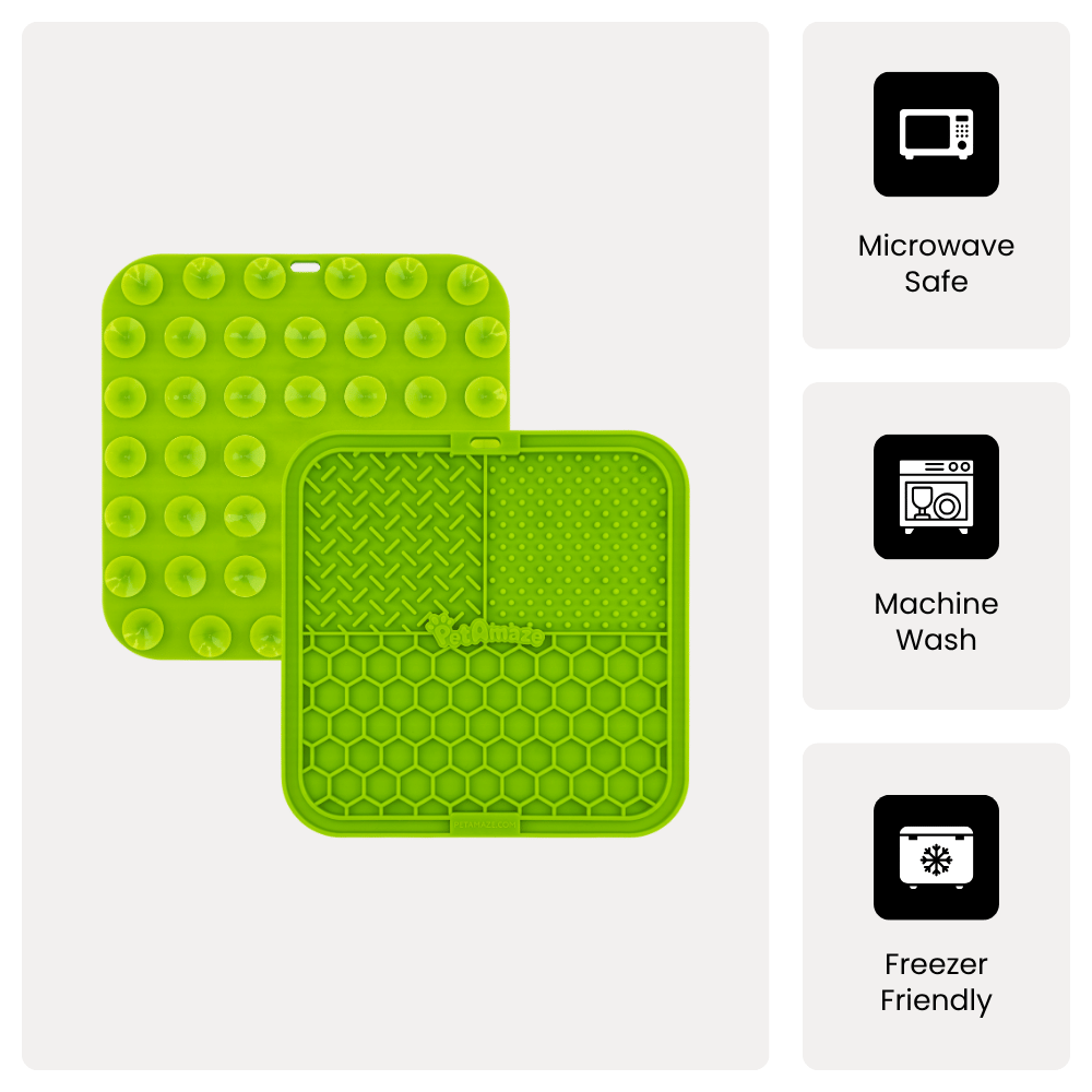 PetAmaze green lick mat with product icons