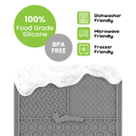 BPA free food grade silicone lick mat, dishwasher microwave and freezer safe