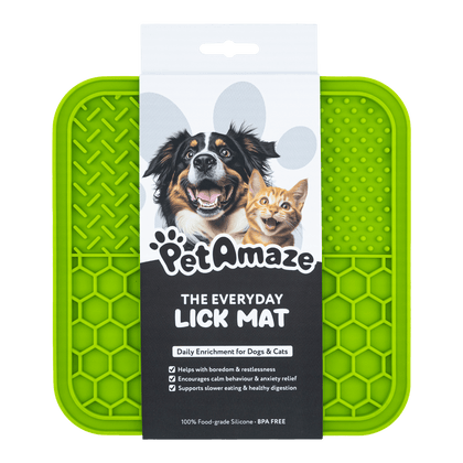 PetAmaze Everyday Lick Mat, green silicone enrichment mat for dogs and cats, promotes slow feeding and calm behaviour#Green
