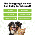 Lick mat benefits for pets, helps with boredom, restlessness, fast eating, grooming anxiety, separation anxiety and nervous behaviour 