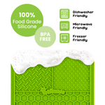 100 percent food grade silicone lick mat, BPA free, dishwasher, microwave and freezer friendly 