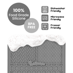 100 percent food grade silicone lick mat, BPA free, dishwasher, microwave and freezer friendly 