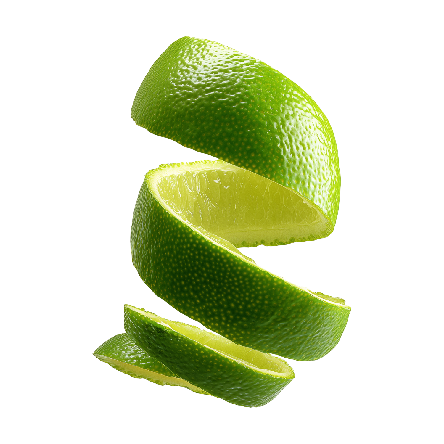Sliced lime peel on a clear background