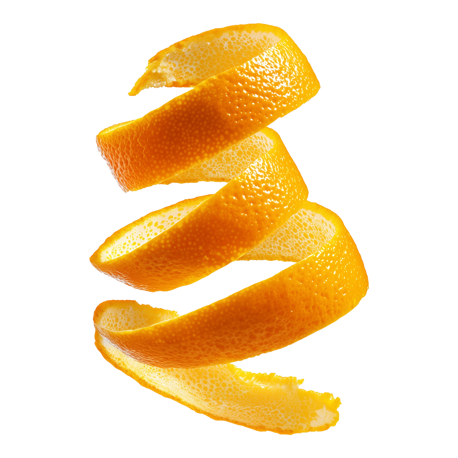 Spiral of orange peels on a clear background