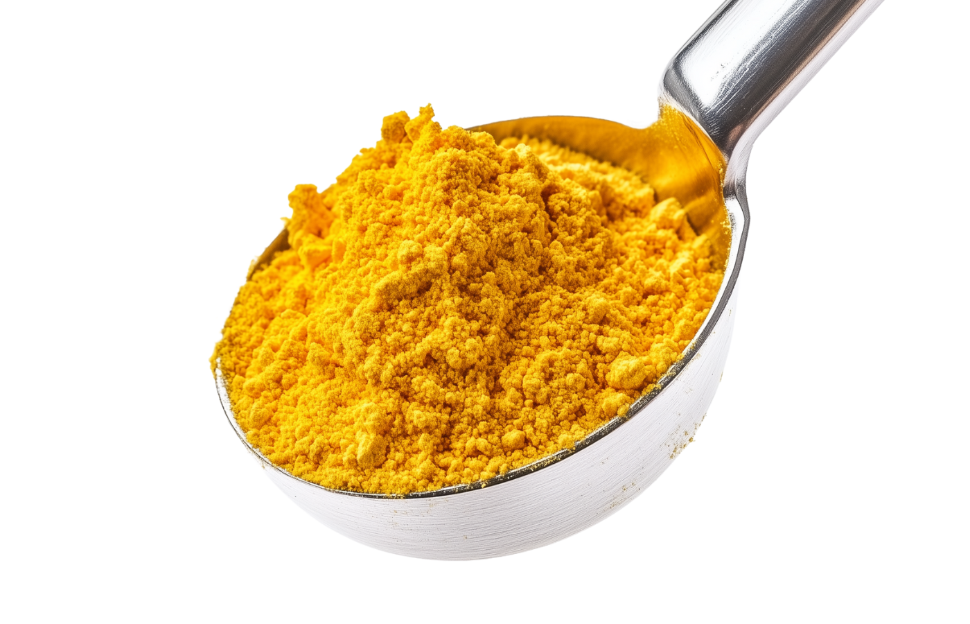 Scoop filled with pumpkin powder on a white background
