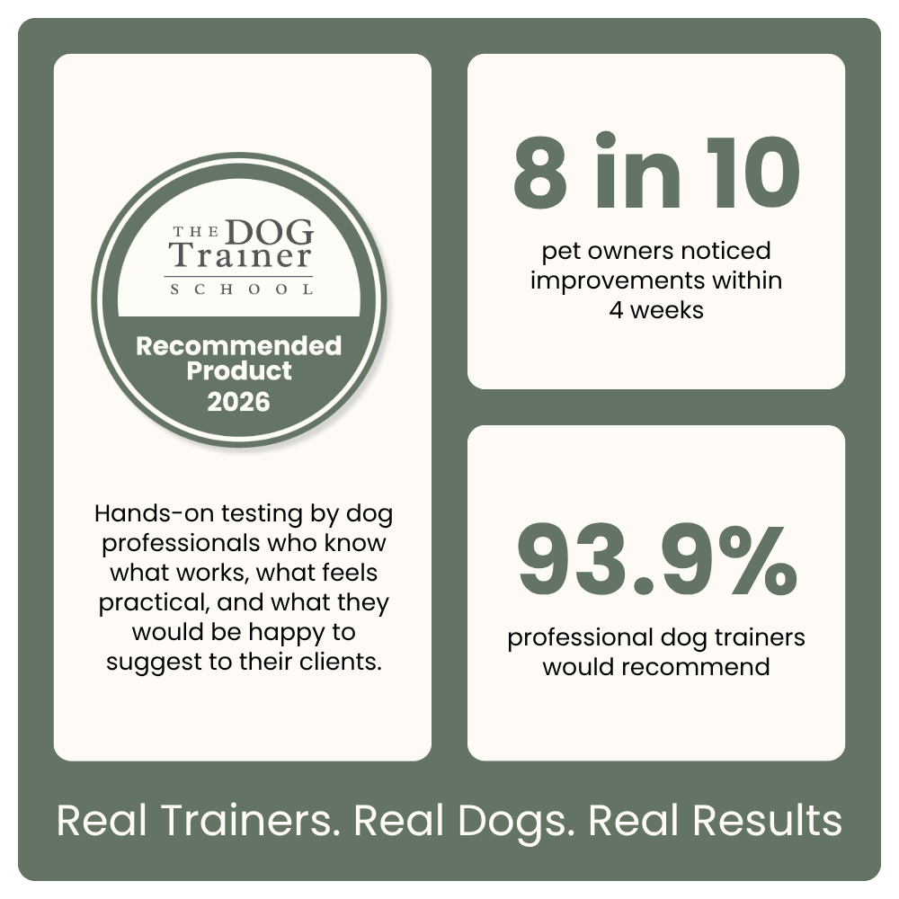 Advertisement for The Dog Trainer School with product recommendations and statistics.
