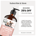 PetAmaze Scottish Salmon Oil bottle with promotional text on a white background