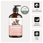 Bottle of PetAmaze Scottish Salmon Oil with branding and certification logos on a white background
