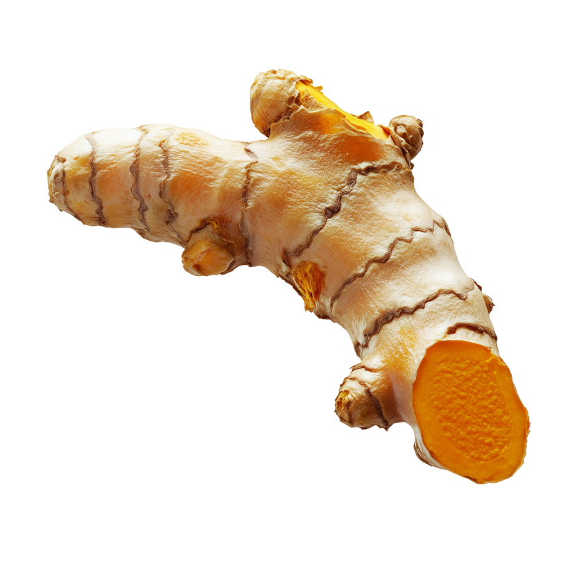 Turmeric root on a white background