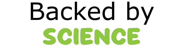 Logo with 'Backed by Science' text in black and green on a white background