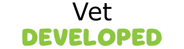 Text 'Vet DEVELOPED' in black and green on a white background